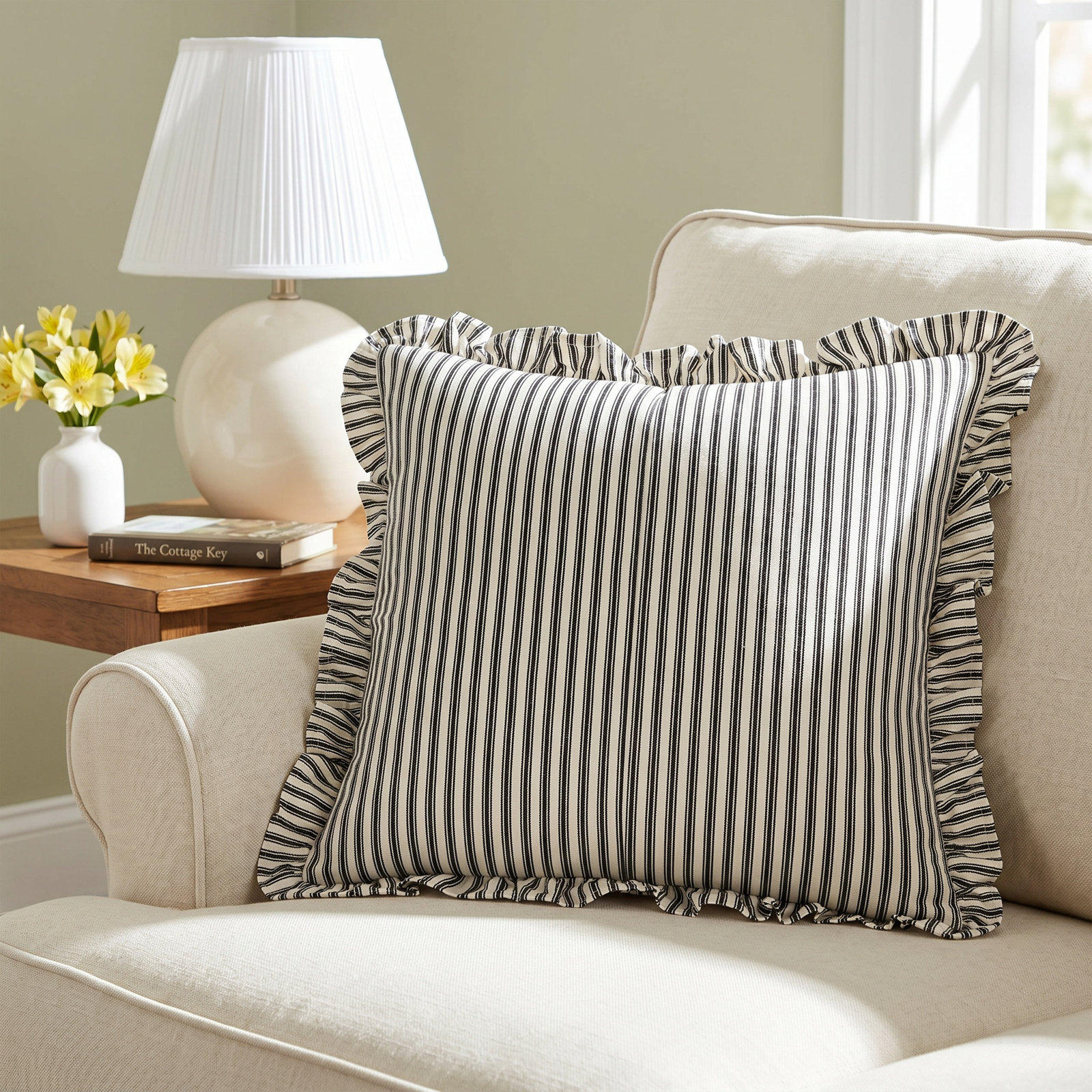 Aneatra Square Throw Pillow, 20"H x 20"W, Pillow Cover Only - No Insert, Black Striped