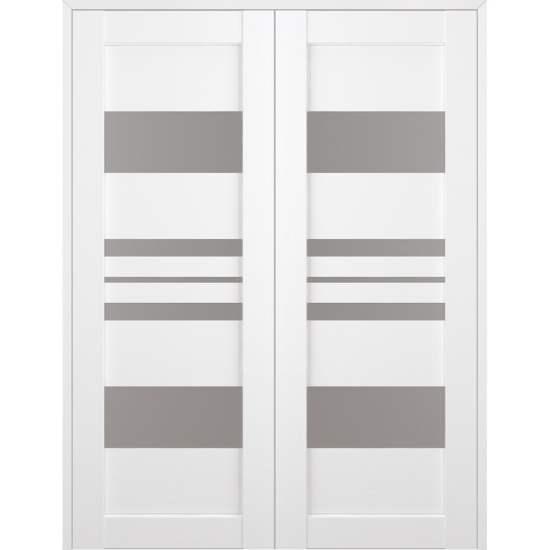 Portes françaises à panneaux en bois et verre Romi, 55,5 po x 79,38 po, Blanc