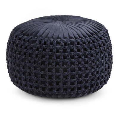 Renee 20 inch Wide Round Pouf in Navy Velvet