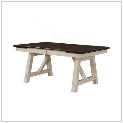 Cottage Style 1Pc Extendable Dining Table Chalk Tone Finish Dining Room Wooden Furniture Two Self-Storing Refectory Leaves Trestle Legs