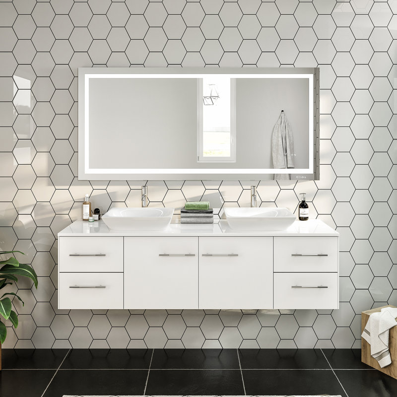 Juarez 60" Wall-Mounted Double Bathroom Vanity Set, White
