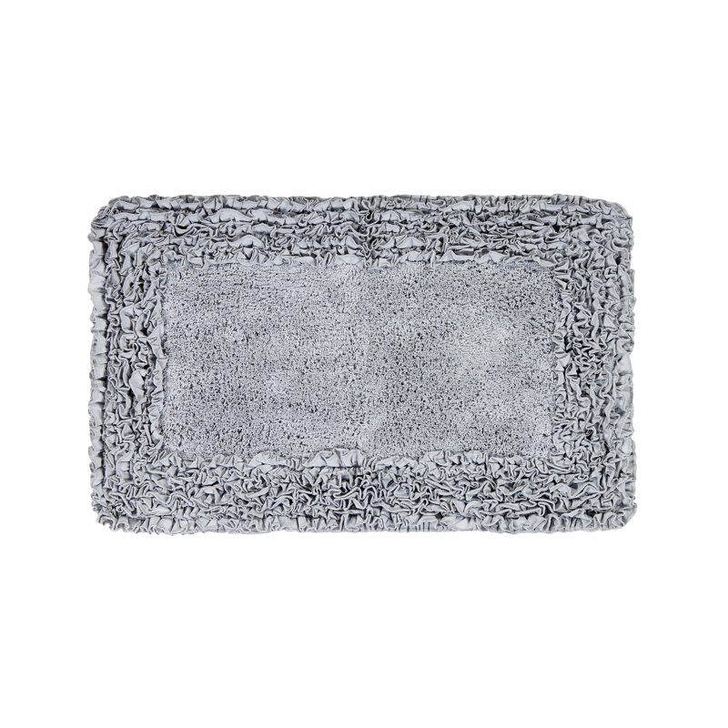 Aveliss 100% Cotton Tufted Bath Rug, Ultra Soft & Absorbent, Spray Latex Backing, Luxurious Ruffle Border, 21" x 34" Rectangle, Silver