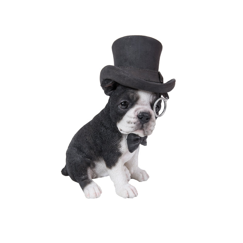 Statue boston terrier avec dessus de chapeau