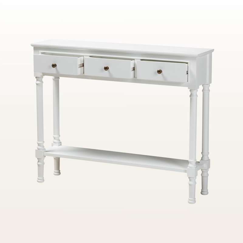 Dune French Farmhouse White Finished Wood 3-Drawer Console Table, 31.72'' H X 39.28'' W X 9.2'' D, White