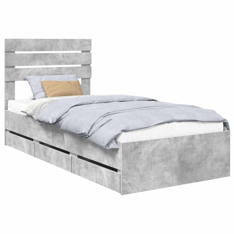 Bed Frame, European Single (90 x 200 cm), Concrete Grey
