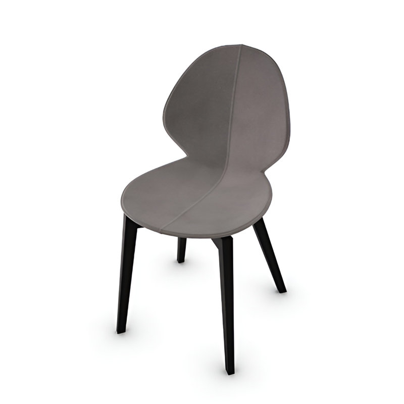 Chaise rembourrée Basil avec base en bois, Fumée, Taupe