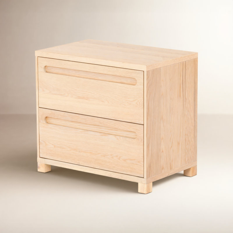 Lesheka 2 Drawer Wood Nightstand, Oak