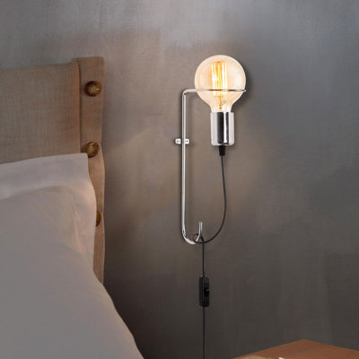Modern Chrome Wall Lamp, 11.8 x 5.9 x 11.8 inches | Sturdy Metal Body, E27 Socket Max 40W | On/Off Switch on Cable | Sleek Silver Design, IP20 Rated | Ideal for Living Room, Bedroom, and Office Decor
