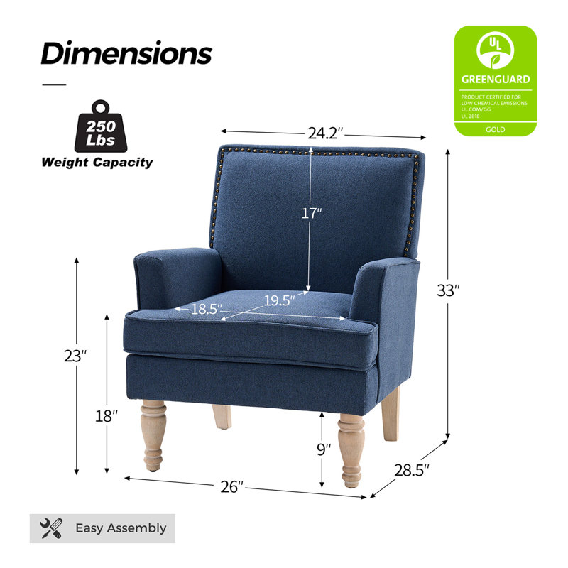 Fauteuil en polyester de 26 po de largeur Broughton, Mélange de polyester bleu marine