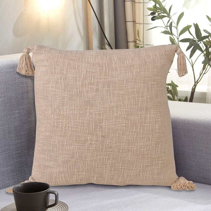 Housse de coussin décoratif couleur unie 100% coton faite à la main Everyday, Beige