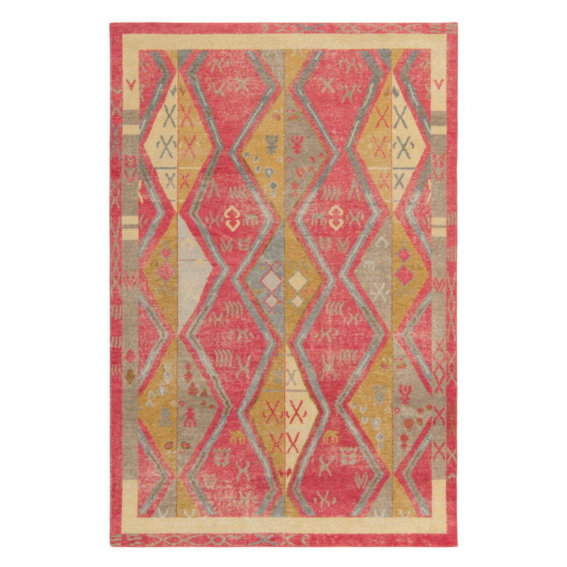 Distressed Homage Hand Knotted Wool Geometric Area Rug, Rectangle 9' x 12'