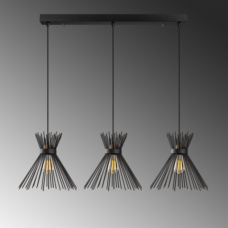 Modern Industrial Chandelier, Black Metal Body, 51.0 x 13.4 inches | Adjustable Height 50.8 inches | 3 x E27 Socket (Max 40W) | Stylish Novelty Design for Home & Office | IP20 Rated | Elegant Lighting Fixture