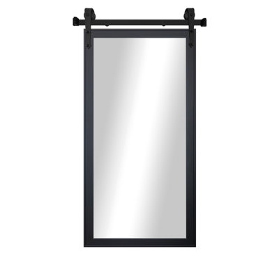 Miroir rustique moderne avec rail de porte de grange en acier