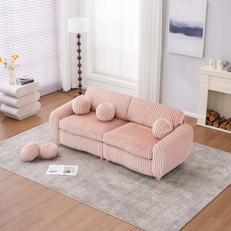 Myroslava Upholstered Loveseat Sofa with Pillows, Pink Corduroy