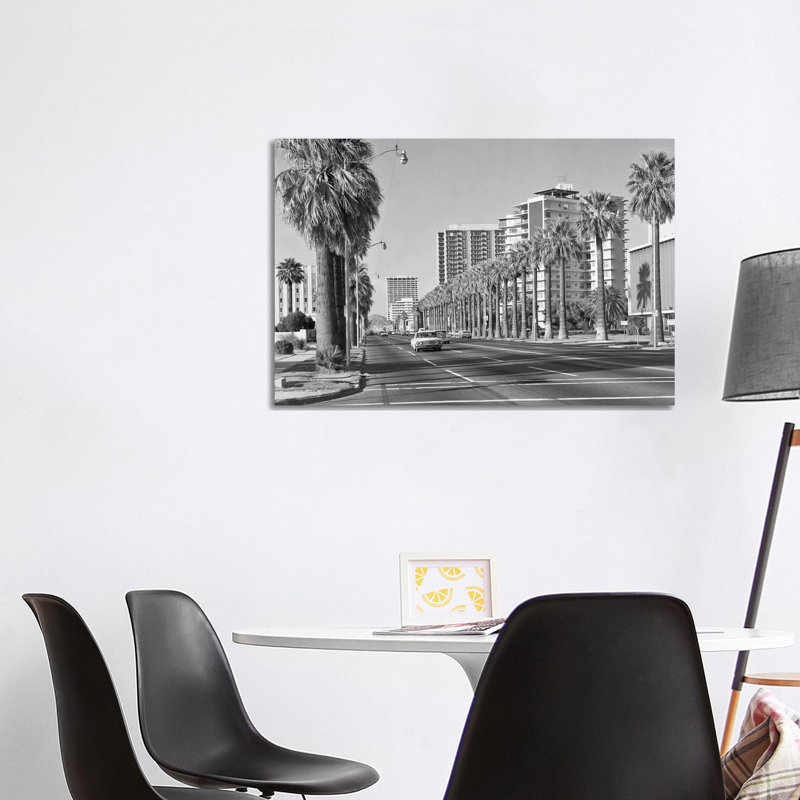 1960s Rows Of Palm Trees Central Avenue Phoenix AZ USA - Wrapped Canvas Print, 101.6 cm H x 66.04 cm W x 1.91 cm D
