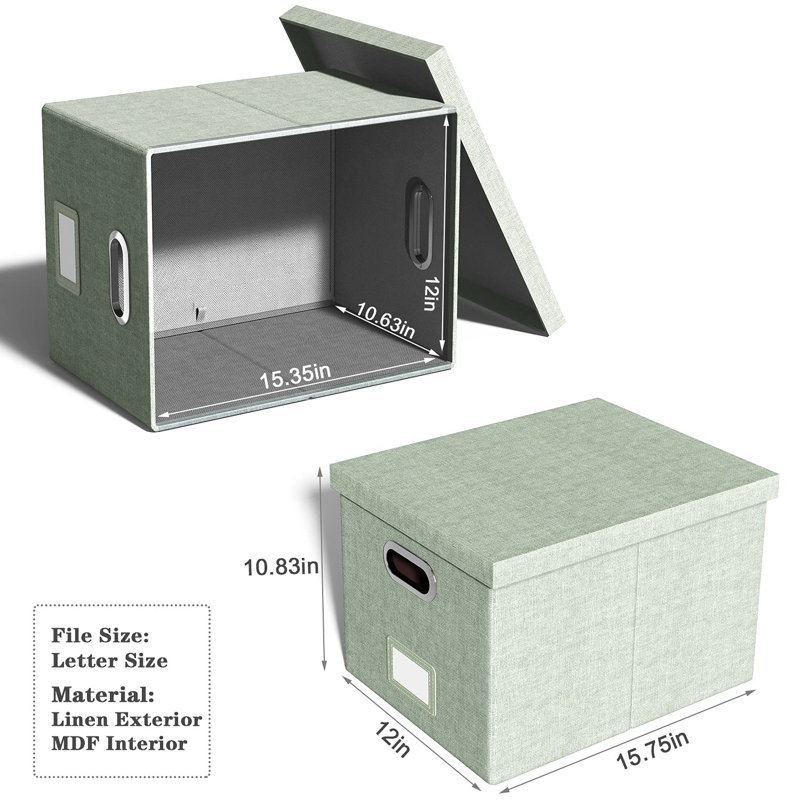 File Organizer Box,Filing Box With Lid,File Box For Letter/Legal File Folder Storage, Portable Hanging File Box For Office/Decor/Home,1 Pack,Green-Box Only