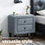 Table de chevet grise en lin brossé avec 2 tiroirs | Rangement de chambre à coucher élégant-1096596275