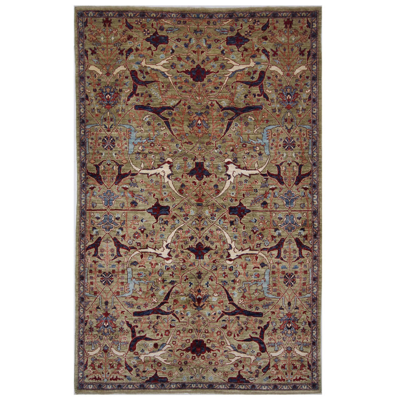 High-Quality Hand-Knotted Green And Navy Area Rug