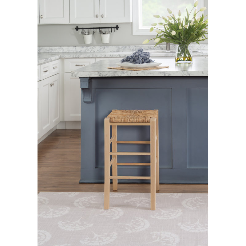 Halvorson Solid Beechwood Counter and Bar Stool With Rattan Seat, Natural, Counter Stool (25" Seat Height)