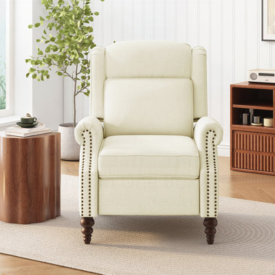 Fauteuil inclinable à dossier poussant avec dossier à oreilles classique, pieds en forme de gourde et inclinaison réglable pour un confort ultime