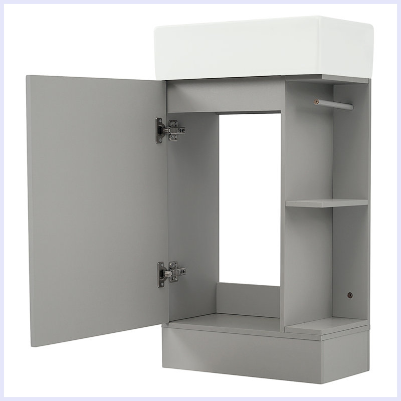 Meuble-lavabo moderne avec tablette à deux niveaux, Gris