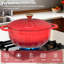 Cocotte en fonte émaillée rouge de 5 pintes (4,7 L) en forme de pétale, avec maniques et dessous de plat résistants à la chaleur-134179981-134179982