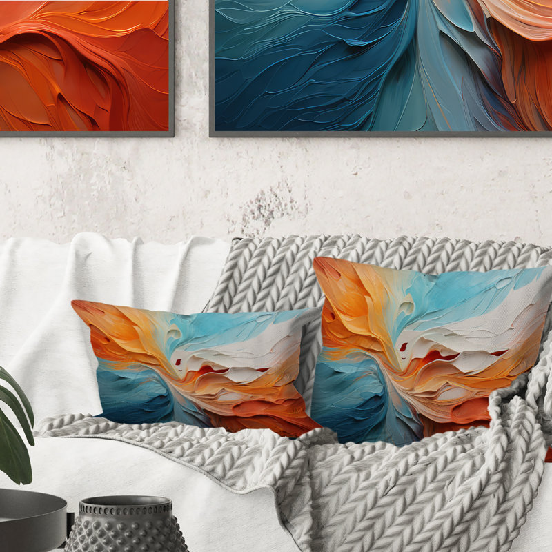 Teal Orange Bold Abstract Flow Collage I - Dams Printed Pillow, 16"H x 16"W