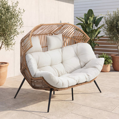 2-Person Wicker Egg Chair with Cushions
