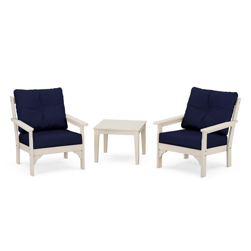 Vineyard 3-Piece Deep Seating Set, Sand, Navy