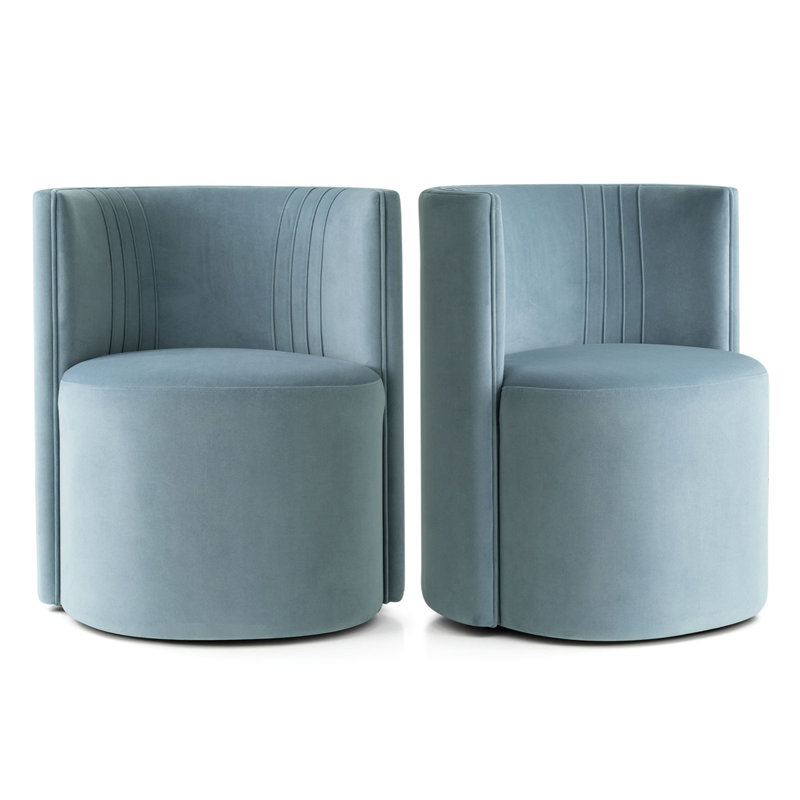 Chaises d'appoint tonneau en velours avec roulettes, Bleu pâle