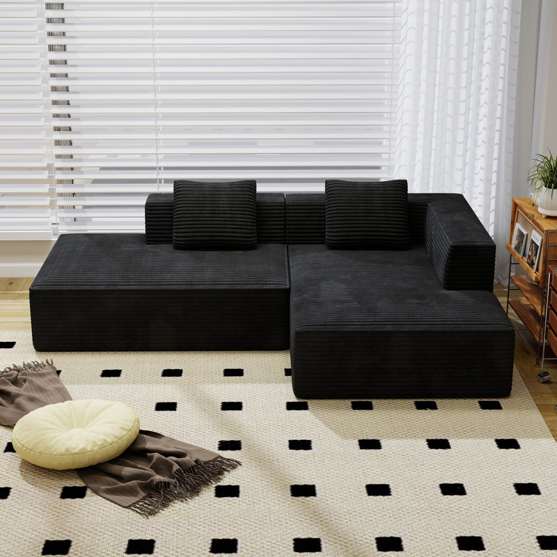 Boneless 90" Cloud Frameless Modular Sectional Sofa With Right Chaise Lounge - Modern Minimalist Corduroy Couch, Deep Seat & No Assembly Required