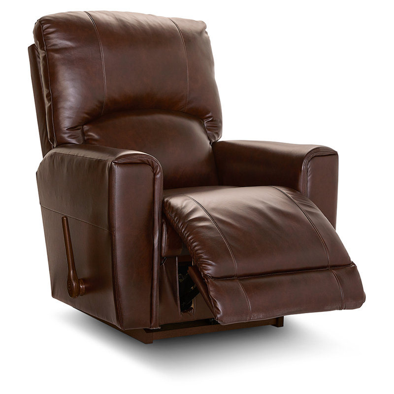 Fauteuil inclinable manuel berçant en cuir Cassian, Brun, Manuel - Poignée