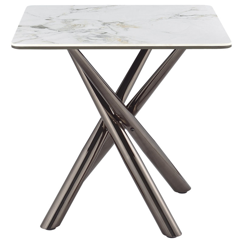 Table de bout latérale Vello, plateau en pierre frittée carrée, base en nickel noir 24 po