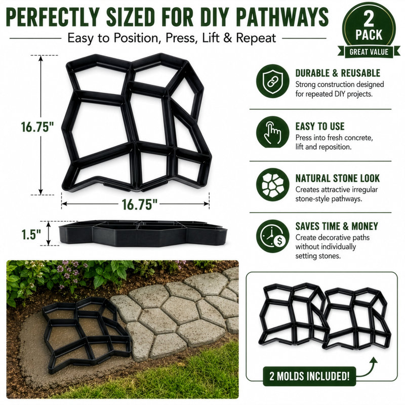 Moule à pavés Gardenised de 17 pouces, pour créer soi-même des allées de jardin, lot de 2