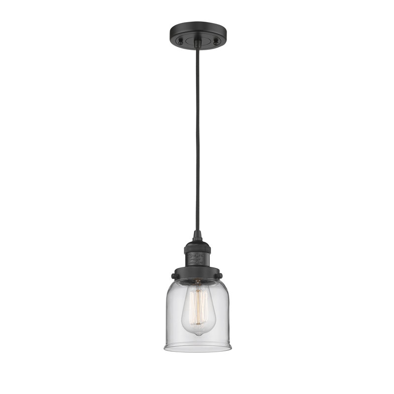 Odonnell 1-Light Dimmable Metal Single Pendant , Matte Black, Clear