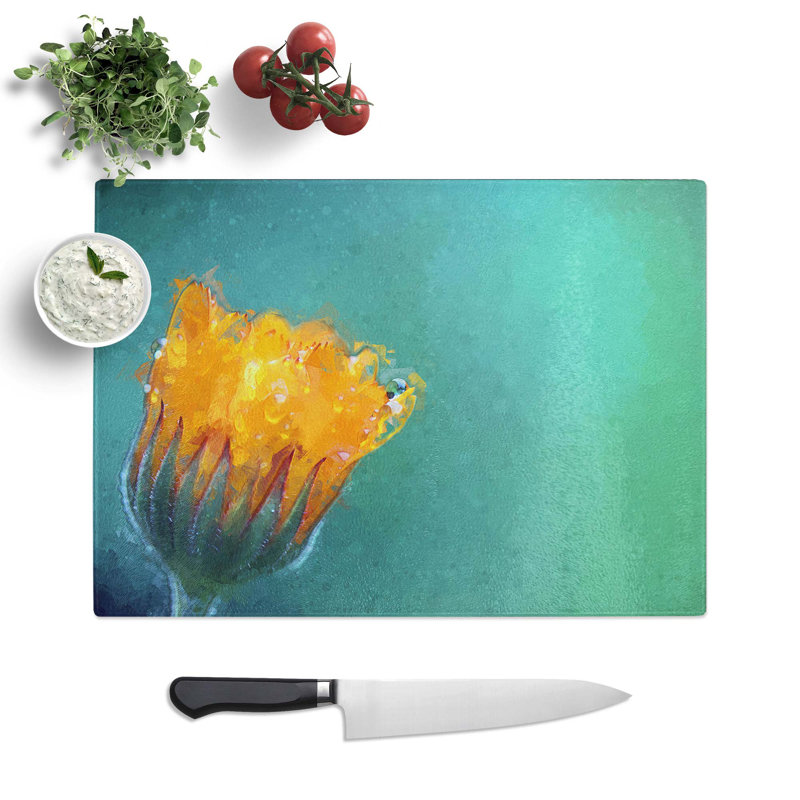 Tempered Glass Blooming Flower Chopping Board, 39 cm W x 28.5 cm L