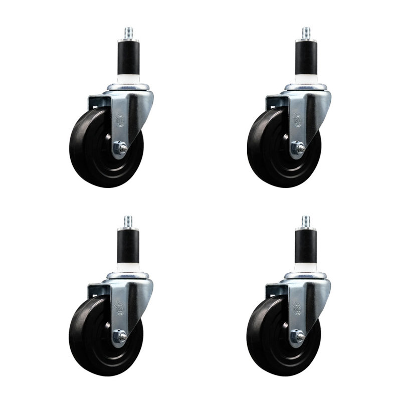 Ensemble de roulettes à tige extensible en caoutchouc souple de 4 po et 1 po 3/8 po SCC