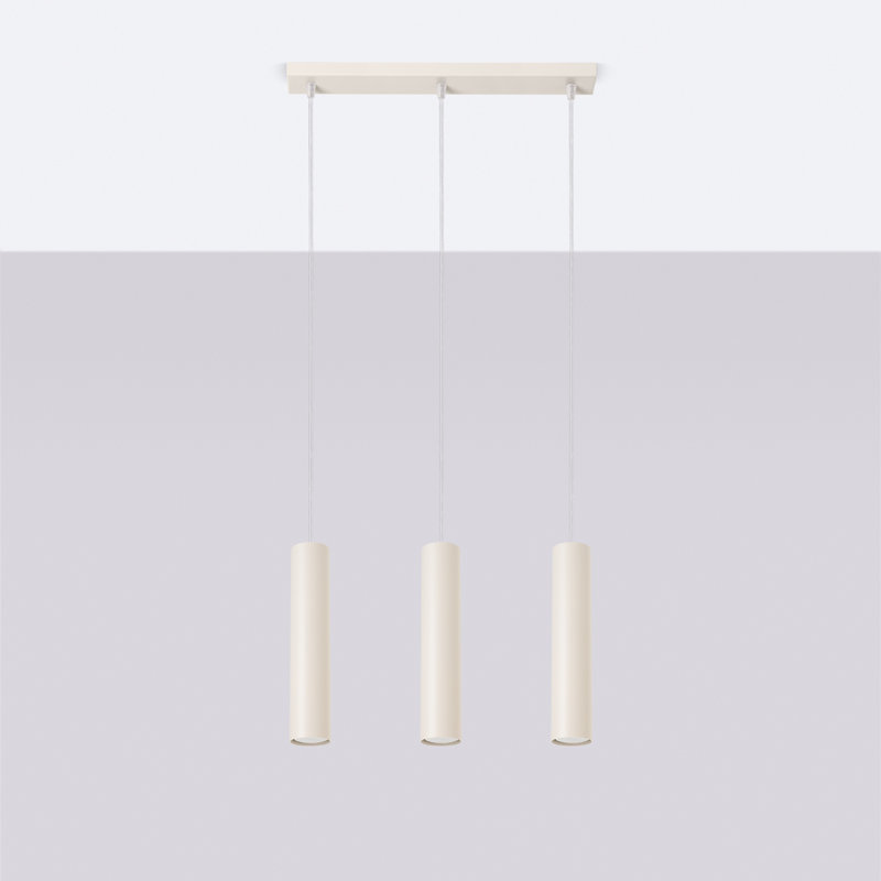 Bergmundur - Light Stainless Steel Pendant, Beige, 3 Lights, 46.5cm W x 15cm D