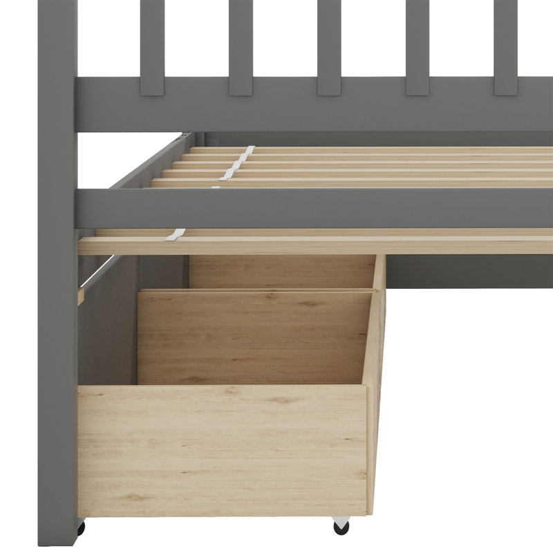 Platform Storage Bed  With Two Drawers, Gray