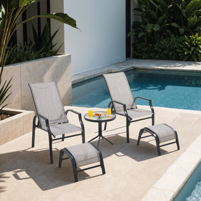 Farah 5-Piece Outdoor Adjustable High Backrest Chaise Lounge Set with Table & Ottoman
