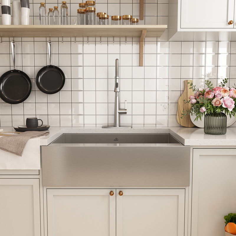 CASAINC 36"L Single Bowl Stainless Steel Farmhouse Kitchen Sink, Brushed