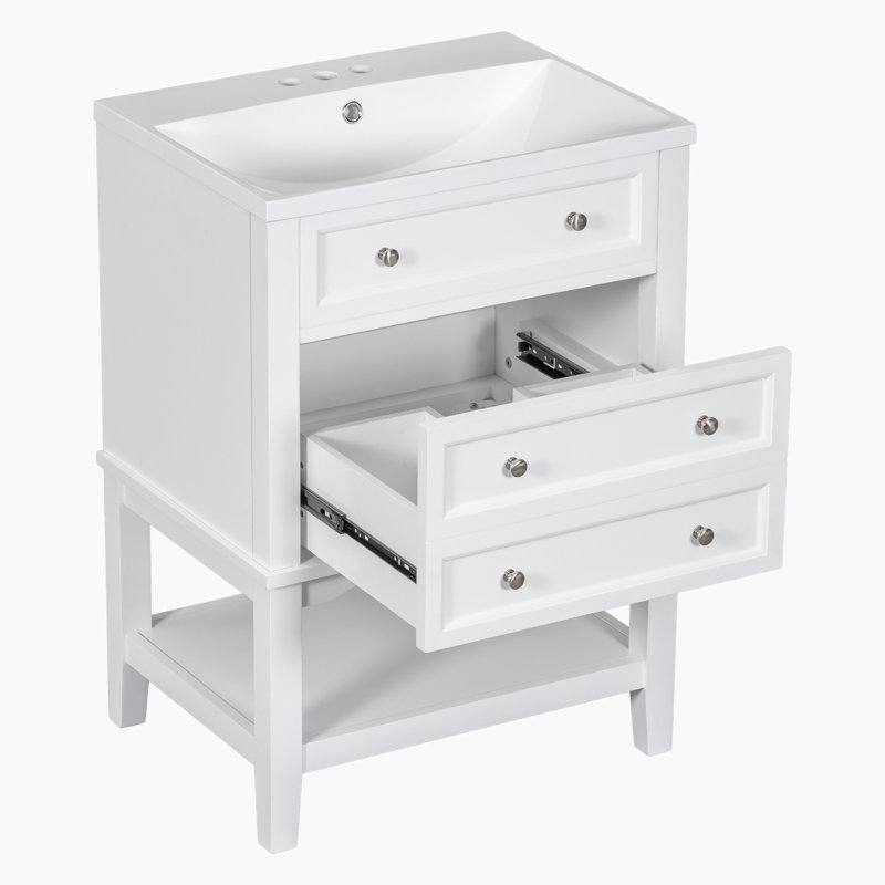 Meuble-lavabo sur pied simple 24 po avec plateau en céramique Enguerran