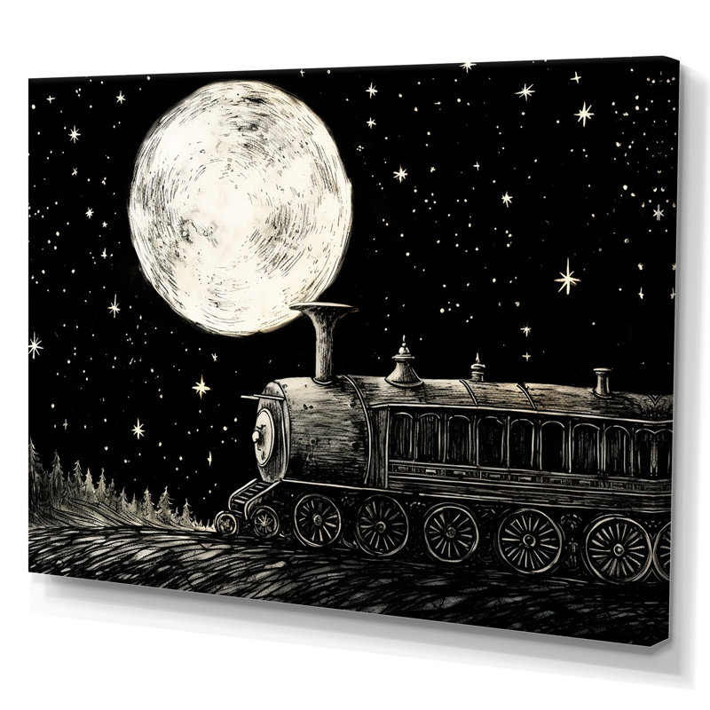 Train noir et blanc «I» - train, art mural, Toile tendue, H 30 po x l 40 po x P 1,5 po