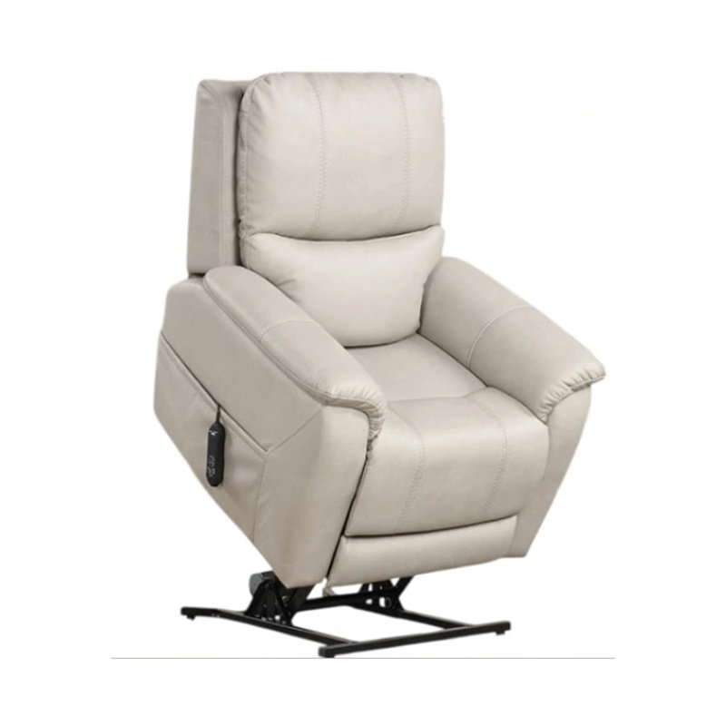 Fauteuil relevable avec repose-tête électrique, similicuir gris clair, chargement USB