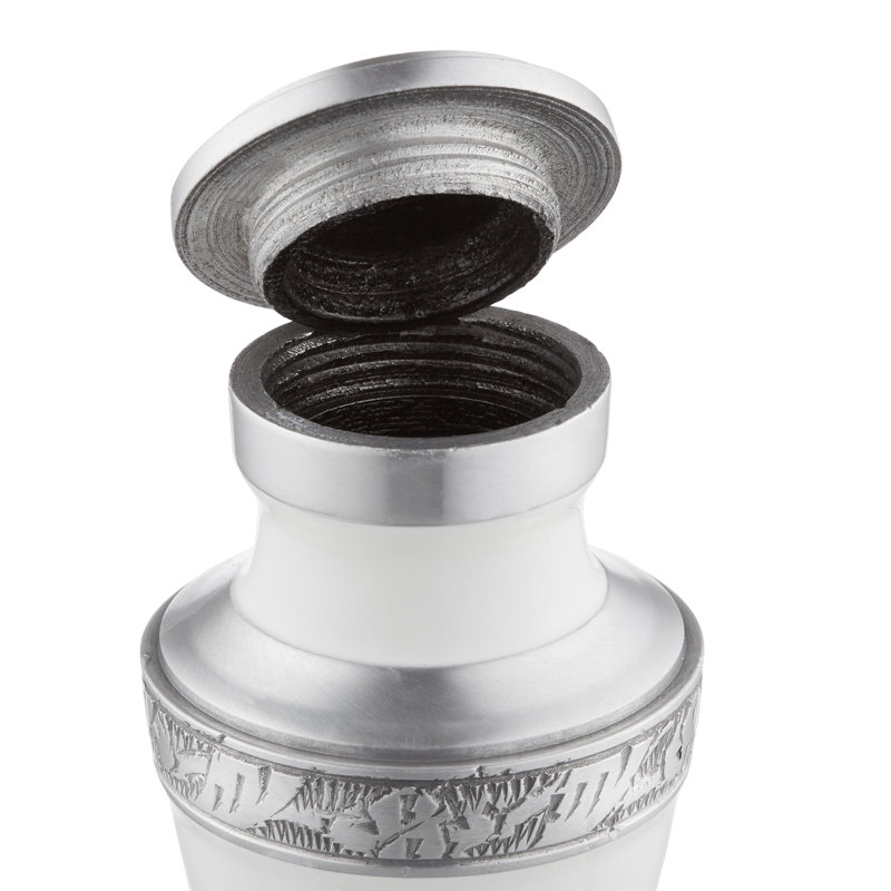 Decorative Miniature Keepsake Memorial Urn, White and Silver