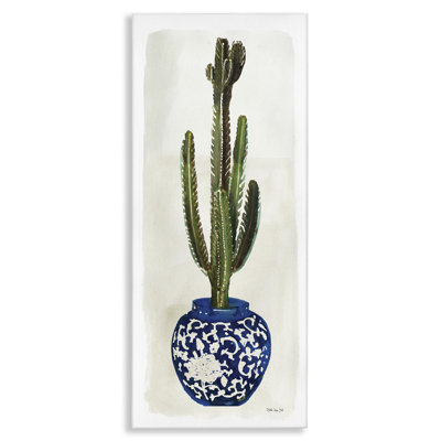 Cactus in Blue Ornate Vase Succulent Still Life by Stellar Design Studio - Graphic Art Print -  Stupell Industries, ab-469_cn_17x40