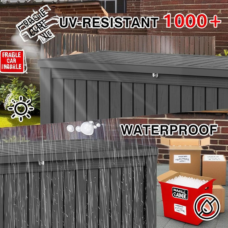 Coffre de terrasse en résine verrouillable 150 gallons, imperméable et résistant aux UV ...