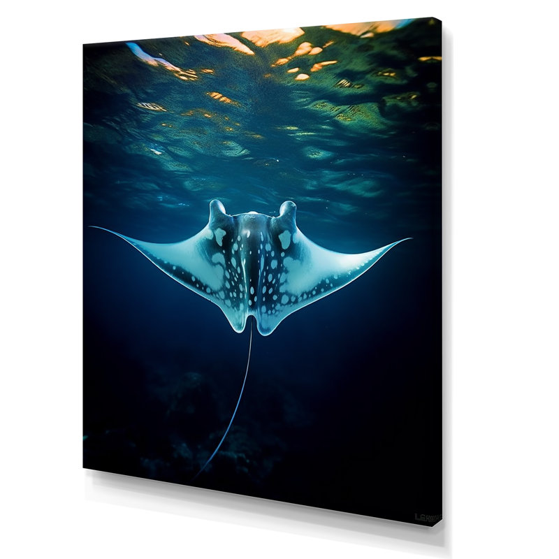 Manta géant bleu océanique - reproduction d'art mural plage et océan, Toile tendue, H 32 po x l 24 po x P 1 po