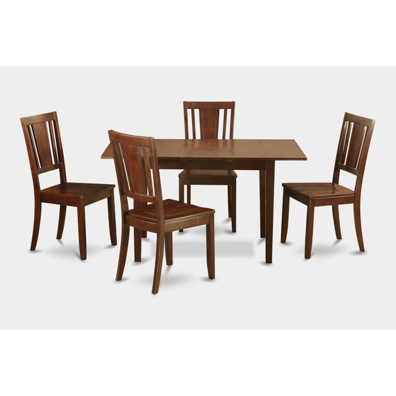 5 Piece Kitchen Table Set for 4 Includes a Rectangle Dining Room Table with Butterfly Leaf and 4 Dining Chairs, Mahogany
