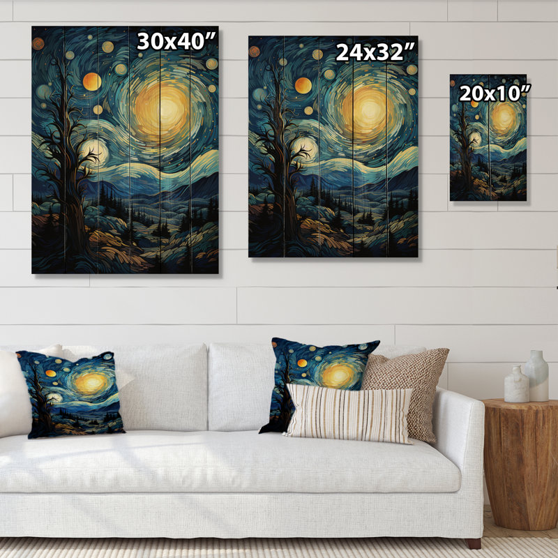 «The Starry Night Over The Rhone III», reproduction sur bois, H 32 po x l 24 po x P 0,78 po